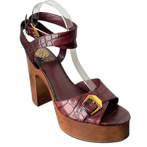 Vince Camuto Rondea Croc Embossed Leather Brown High Heel Sandal Size 10 NWOT